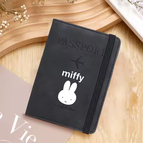 Cute Miffy Passport Cover Cartoon Women Travel Essentials Passport Wallet Case Accessories Fashion P