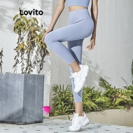 BLUE size: L only(Essential Item) Lovito Casual Summer Plain High Waist Sports Yoga Pants Compressio