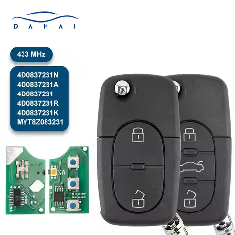 DAhai MYT8Z0837231 4D0837231K Key Fob For Audi A3 A4 A6 A8 TT RS4 Quattro 1994 - 2004 433Mhz ID48 Ch