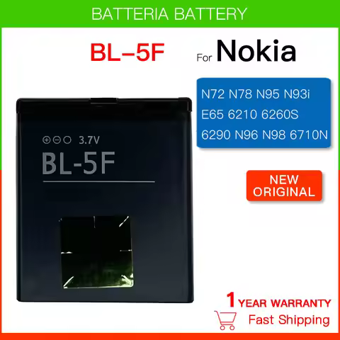 BL-5F BL5F BL 5F Lithium Phone Replacement Battery For Nokia N95 N96 N98 N99 N72 N78 N93i 6290 E65 6