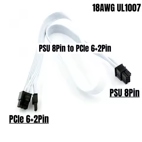 PCI-e 8Pin 6+2Pin White VGA GPU Graphic Card Power Cable for Corsair CX550F, CX650F, CX750F RGB Modu