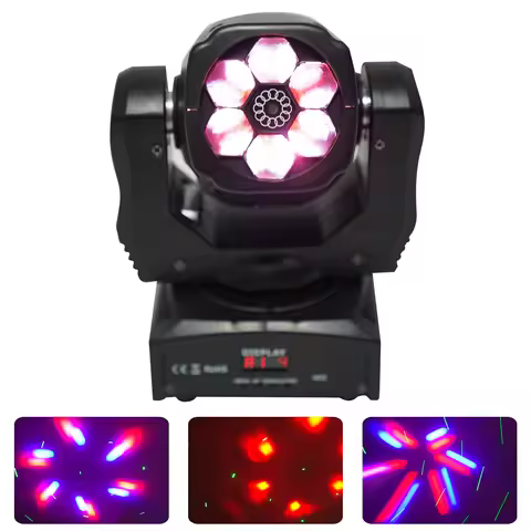 Moving Head Light 6x12W RGBW, Sound Activated LED Beam Light with 540° Horizontal & 180° Vertical Ro