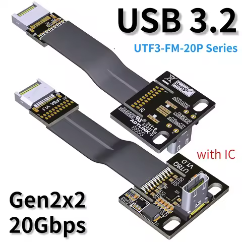 Shielded 20G USB 3.2 Gen 2 Type C to Type E Male Female 20P Flat Cable w IC Full Speed for ITX/ATX M