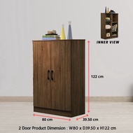 ROAM 2 door Wooden wardrobe Kayu almari baju kabinet 2 pintu rak baju cupboard Storage Cabinet 6 Tier Dark Brown Color