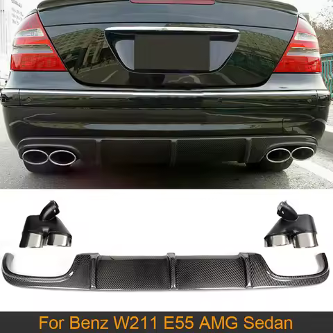 E Class Carbon Fiber Rear Bumper Diffuser Lip for Mercedes Benz W211 E55 AMG Sedan 2002-2006 Rear Bu