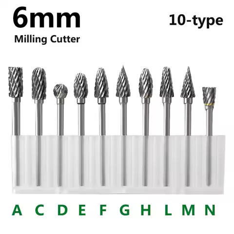 10Pcs 6MM Tungsten Steel Grinding Head 2.35/3mm Shank Milling Cutter Rotary File Burr Drill Wood Sto