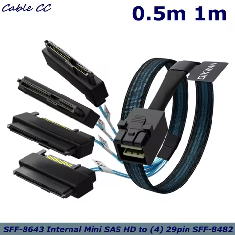 SFF-8643 Internal Mini SAS HD to (4) 29pin SFF-8482 connectors with SAS 15pin Power Port 12GB/S Cabl