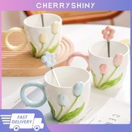 HOT！ Japanese Ceramic Mug Coffee Mug Cute Tulips Coffee Mug Cartoon Flower Cup