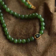 8mm和田玉 /和闐玉原礦菠菜綠碧玉.碧璽貔貅設計多圈手串項鍊