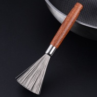 KY/💯304Stainless Steel Wok Brush Kitchen Hanging Wooden Handle Dish Brush Pot Artifact Household Strong Decontamination