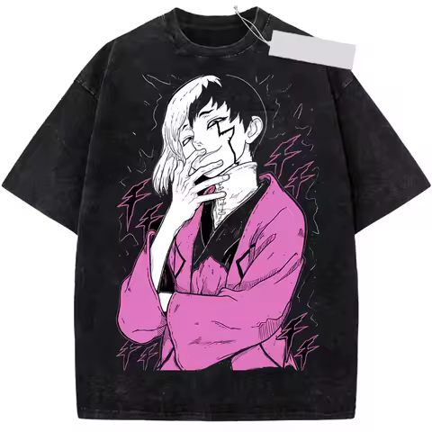 Manga Dr.STONE Asagiri Gen T-shirt Anime Vintage Y2k Washed T Shirt Men's Clothing Summer Short Slee