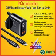 [1YrWarranty] MCDODO CH-7231 PD+QC 20W 1.2M Travel Charger PD 18W Dual Port Charger With PD Data Cab