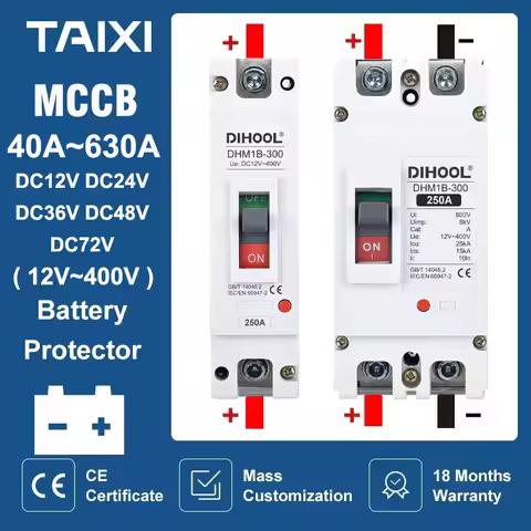 DC 12V 24V 48V 72V MCCB 250A Moulded Case Circuit Breaker Battery 100A 200A 300A 400A 600A Car Charg