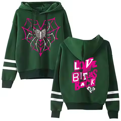 2025 AJ Lee Love Bites Spider Web Hooded Drawstring Pocketless Sweatshirt Men/women Fashion Pullover
