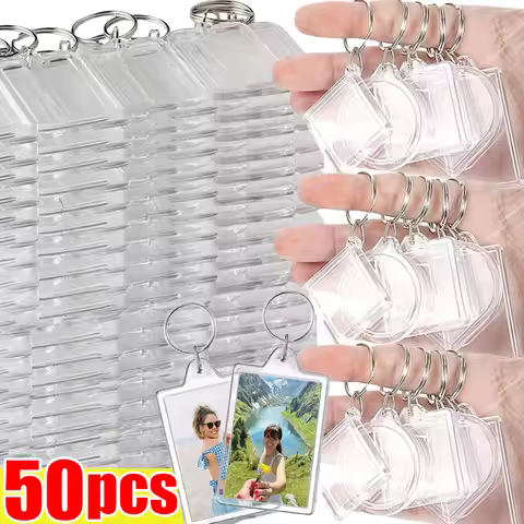 5/50Pcs Transparent Photo Frame Keychain Tassels Snap-In Custom Insert Photo Acrylic Blank Keyring C