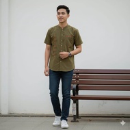 Promo Baju Koko Pria Putih Bordir Mewah Lengan Pendek Lag