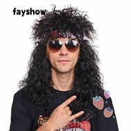 FAYSHOWSG Halloween Party Cosplay Wig, Curvy Long 70s 80s Rockstar Wig, High Quality Fluffy Punk Mul