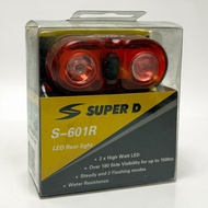 ไฟท้ายจักรยาน LED 2 หลอด Super D S-601R / ESSEN EL-601R มองเห็น 180° ไกล 1500 เมตร