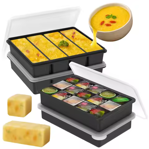 4/2Pcs Silicone Freezer Mold Soup Ice Cube Tray with Lid Food Storage Containers for Freezing Soup S