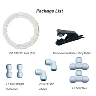 8-Piece RO Water Line Kit with Tubing Cutter - 20ft 5/16" PE Tube + Push Connect Fittings (Straight/