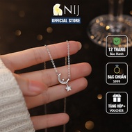 S999 Pure Silver Star and Moon Necklace