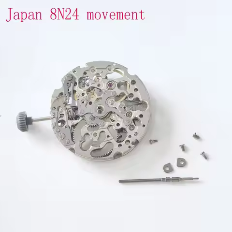 Miyota Skeleton 8N24 Mechanical Movement Golden/Silver Automatic Winding 21 Jewels Japan Skeletonize