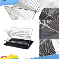 WONDER Foldable Dish Drying Rack With Drip Tray Stainless Steel 2 Tier Dish Drainer Rack, Collapsible Dish Drainer