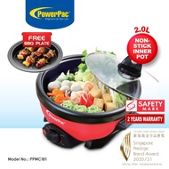 PowerPac Steamboat with BBQ Grill , 2 in 1 Multi Cooker 2L (PPMC181)