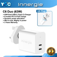 Innergie C6 Duo-63W PD3.0 QC4.0 PPS Dual-Port USB C Wall Charger, Fast Charge 63 Watts Power Adapter
