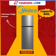 Midea Twin Door Fridge 400L Inverter | 2 Doors Refrigerator 5-Star Energy Rating | Peti Sejuk Steel