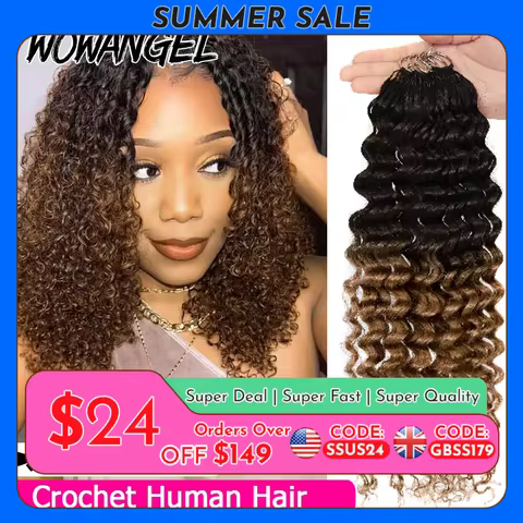 1/4/6 Pack Curly Crochet Hair T1B/30 Ombre Deep Wave Braiding Human Hair Feather Crochet Braid Machi