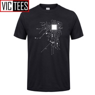 Men's Black T Shirt Men Computer CPU Core Heart GEEK Nerd Freak Hacker Crew Collar PC Gamer Tees 100