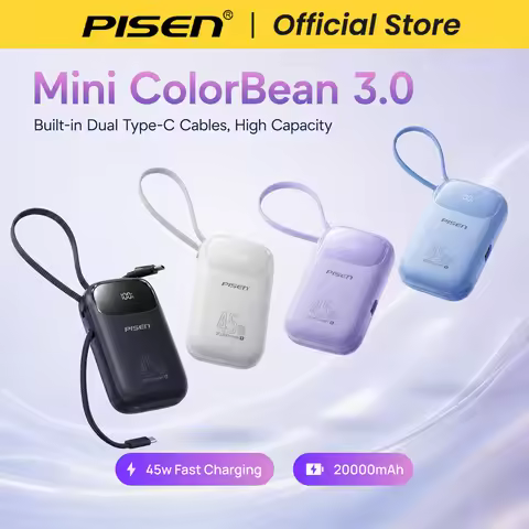 PISEN 45W Fast Charging Power Bank Built-in Dual USB-C Cable 10000mAh/ 20000mAh Mini Portable Powerb