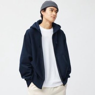 GU by Uniqlo G.U休閒副牌HEAVY WEIGHT 重磅內刷毛保暖深藍色休閒連帽拉鍊外套/M號