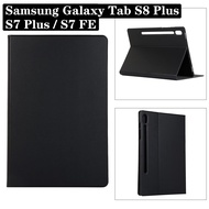 For Samsung Galaxy Tab S7 FE S8 Plus S8+ S7+ 12.4" SM-X800 SM-X806 SM-T730 SM-T733 SM-T736B SM-T970 SM-T976B Fashion Voltage Stretch Leather Simple Solid Color Tablet Protective Case Flip Stand Cover