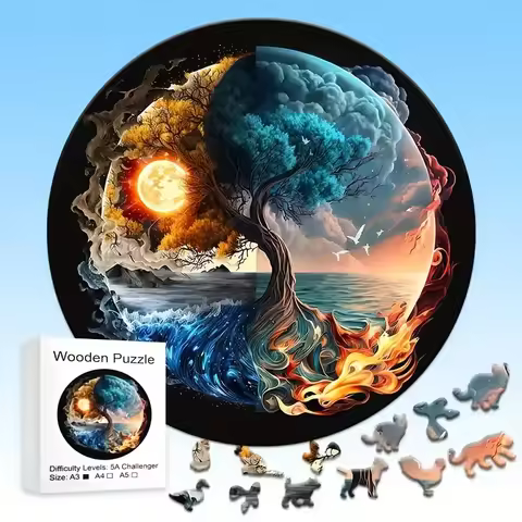 Yin-yang Tree Wooden Jigsaw Puzzle, Perfect Gift for Adults & Kids, Unique animals Shaped Wooden Toy