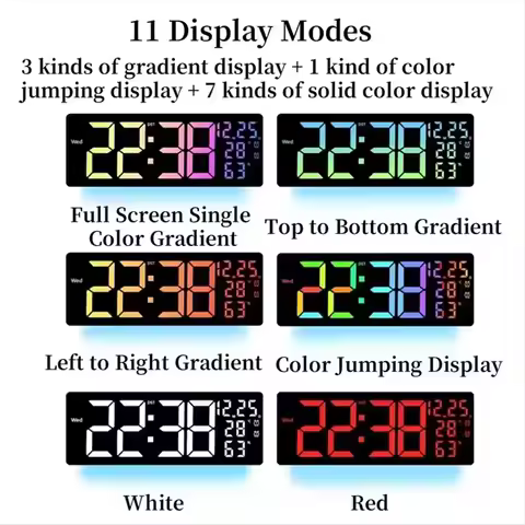 (AIMA) Rgb Large Digital Wall Clock 8 Colors Mood Light Temp Humidity Date 2 Alarm Table Clock Timin