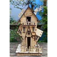 [ Assembled ]Halloween Ghost House Wooden Model - DIY 3D Assembly Set - 3D Halloween Decoration, Zom