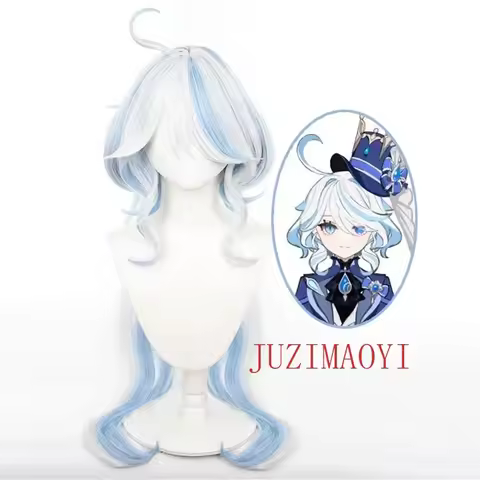 Fontaine Focalors Cosplay Wig Game Genshin Impact Furina Synthetic Wigs Blue White Curly Heat Resist