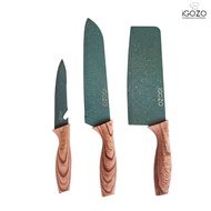 【HOT】 iGOZO Amazonas Non Stick Stainless Steel Kitchen Knife - Santoku KnifeCleaver KnifeFruit Vegetable Knife (3 Pcs)