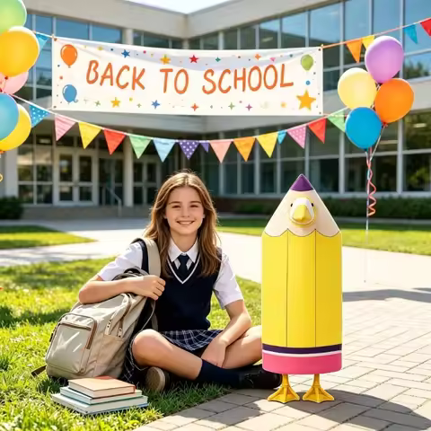 Back to School Geese Display Outfit for 23 In Lawn Geese, Pencil Styles Statue Cover for Porch, Yard