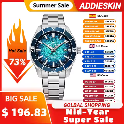 Miyota 9015 Blue Ceramic Bezel Watch ADDIESKIN K005 Miyota 9015 Automatic Blue Gradient 3D Dial 200m