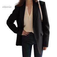  Women Autumn Blazer Lapel Solid Color Long Sleeves Single-breasted Slim Keep Warm Cardigan Anti-wrinkle Casual Lady Winter Coat for Office