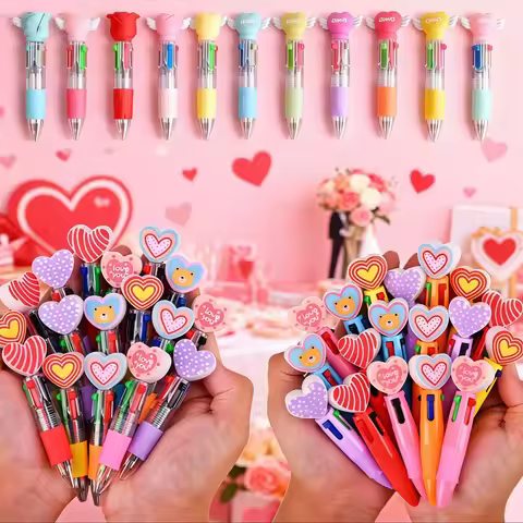 6-18Pcs Cartoon Valentine's Day Heart Four-Color Pen Valentine's Day Wedding Party Souvenir Souvenir