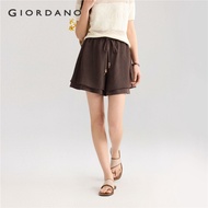 GIORDANO Women Shorts Beads Drawstring Elastic Waist Crinkle Shorts Double Layer Lightweight Fashion