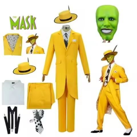 Movie The Mask Jim Carrey Cosplay Costume Jim Carrey Outfit Yellow Suit Unisex Outfits Halloween Car