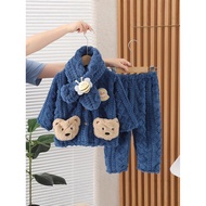 Boys' Comfortable Cotton Fleece Pajamas Set Infant Children's Clothing 1-3-5 Years Old Baby Girl Sea