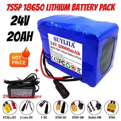 7S5P 18650 Lithium Battery Pack 24V 20Ah 15A BMS 500W for Wheelchair Electric Vehicle Plus + 29.4V 2