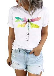 Abstract Dragonfly Shirt Cute Let It Be Letter Print T-Shirt Funny Colorful Dragonfly Graphic Summer