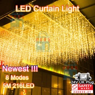 Christmas 5M 216LED Fairy Lights Icicle Lights 8Modes Curtain Lights For 2025 Christmas Decoration
